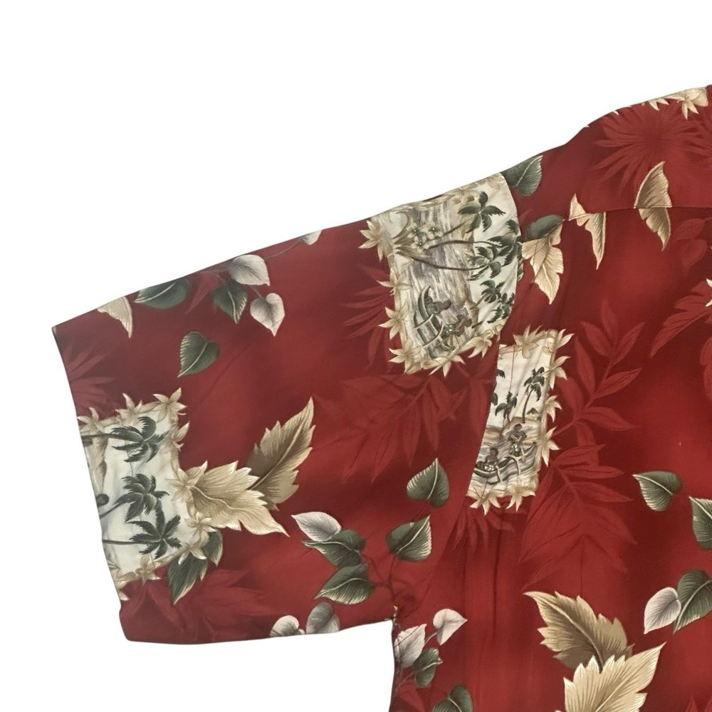 Campia Moda Shirt Mens XXL Burgundy Hawaiian Tropical Palm Tree Print Rayon Camp - Picture 7 of 11